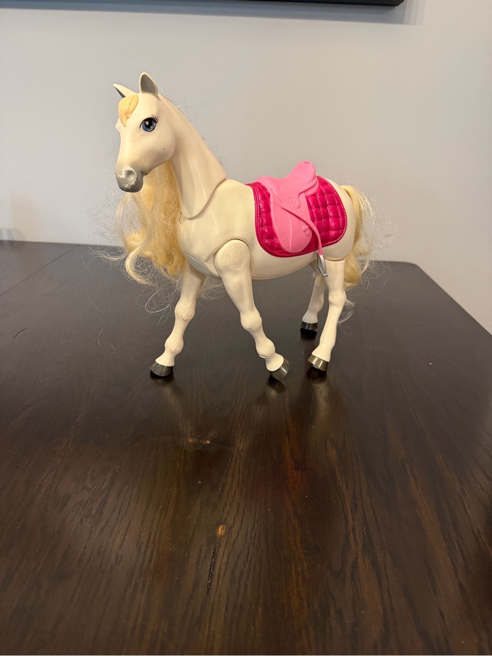 Barbie White Horse with Pink Saddle and Blonde Mane